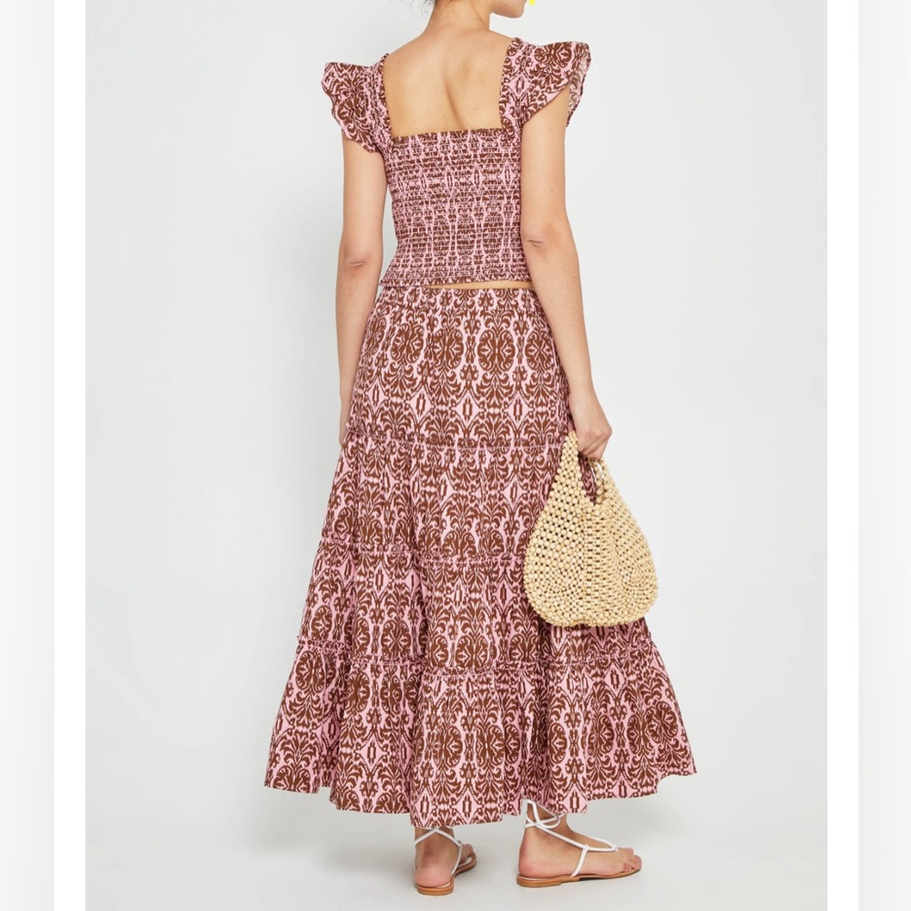 NWT O.P.T. Smocked top and maxi skirt set pink brown S/M